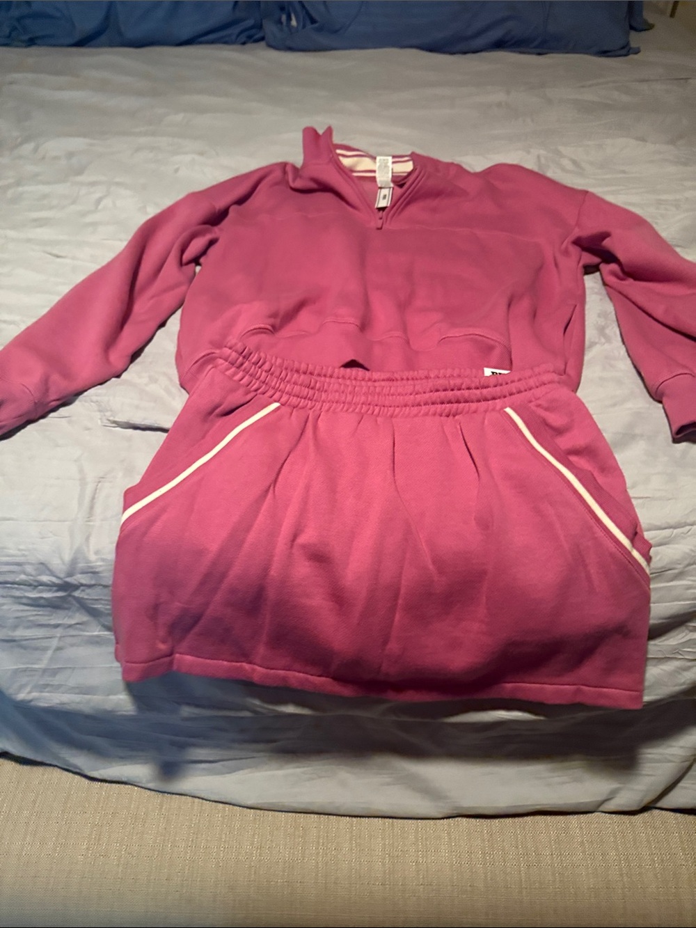 PINK Victoria's Secret Rose Pink Zip-Neck Sweat Top & Skirt Set
